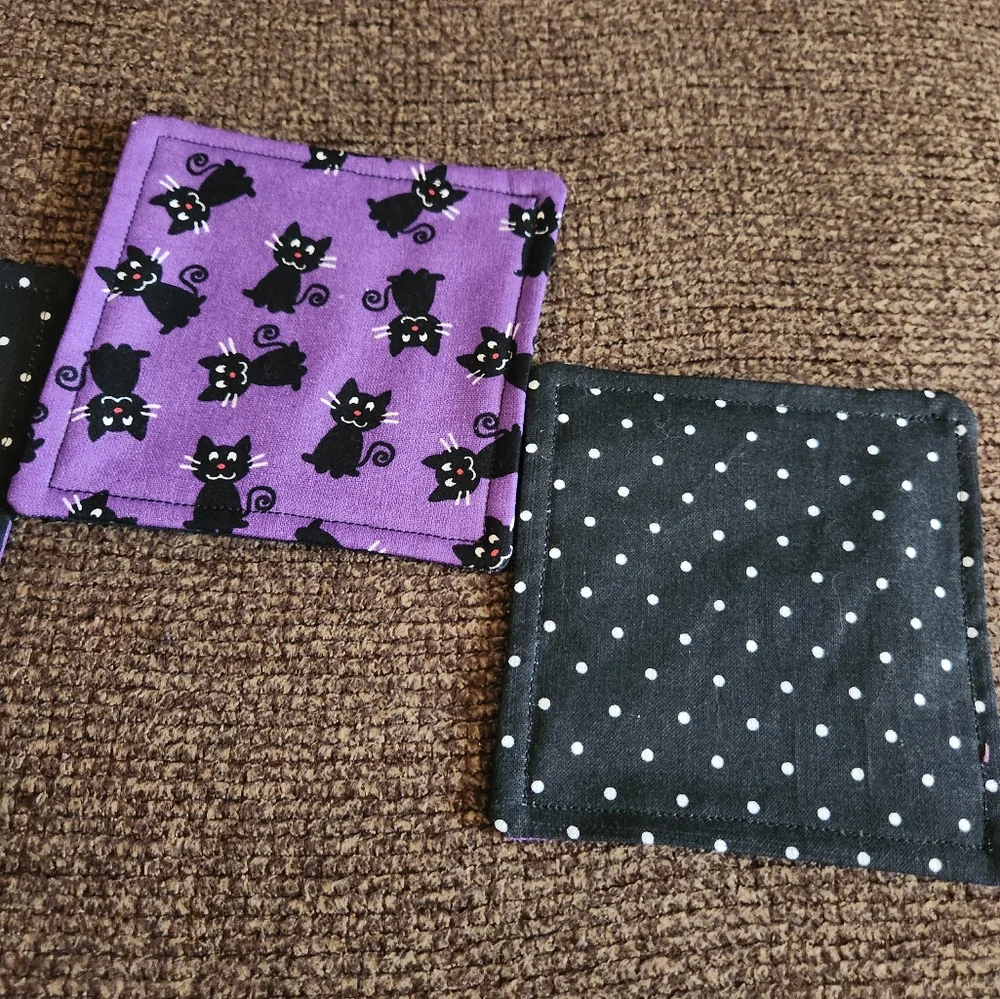 Halloween Coasters Set Of 4 Black Cats Purple New